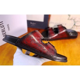 Berluti Egio Scritto Metal Buckle  Leather Slippers For Men Reddish Brown