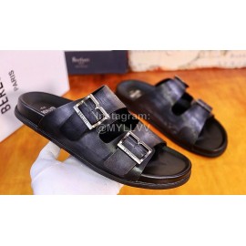 Berluti Egio Scritto Metal Buckle  Leather Slippers For Men Grayish Purple