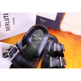 Berluti Egio Scritto Metal Buckle  Leather Slippers For Men Grayish Purple