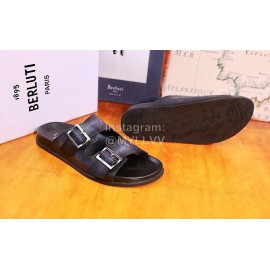 Berluti Egio Scritto Metal Buckle  Leather Slippers For Men Grayish Purple
