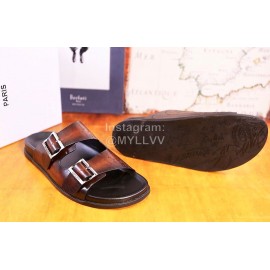 Berluti Egio Scritto Metal Buckle  Leather Slippers For Men Brown