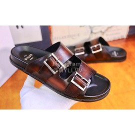 Berluti Egio Scritto Metal Buckle  Leather Slippers For Men Brown