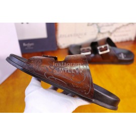 Berluti Egio Scritto Metal Buckle  Leather Slippers For Men Brown