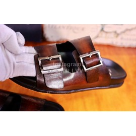 Berluti Egio Scritto Metal Buckle  Leather Slippers For Men Brown