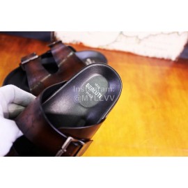 Berluti Egio Scritto Metal Buckle  Leather Slippers For Men Brown