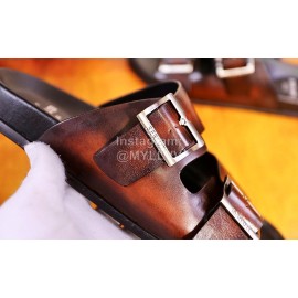 Berluti Egio Scritto Metal Buckle  Leather Slippers For Men Brown