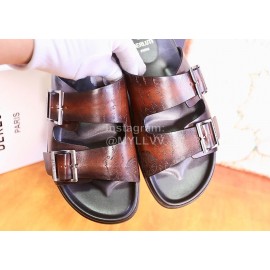 Berluti Egio Scritto Metal Buckle  Leather Slippers For Men Brown