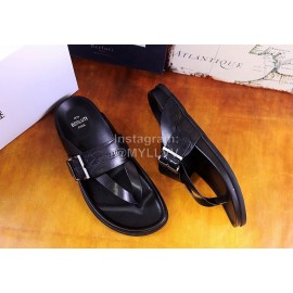 Berluti Egio Scritto Metal Buckle  Leather Flip Flops For Men Black
