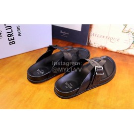 Berluti Egio Scritto Metal Buckle  Leather Flip Flops For Men Black