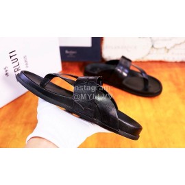 Berluti Egio Scritto Metal Buckle  Leather Flip Flops For Men Black