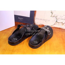 Berluti Egio Scritto Metal Buckle  Leather Flip Flops For Men Black