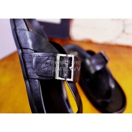 Berluti Egio Scritto Metal Buckle  Leather Flip Flops For Men Black