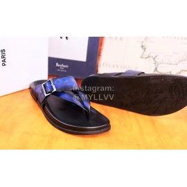 Berluti Egio Scritto Metal Buckle  Leather Flip Flops For Men Blue