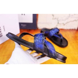 Berluti Egio Scritto Metal Buckle  Leather Flip Flops For Men Blue