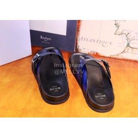 Berluti Egio Scritto Metal Buckle  Leather Flip Flops For Men Blue