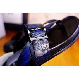 Berluti Egio Scritto Metal Buckle  Leather Flip Flops For Men Blue