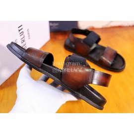 Berluti Egio Scritto Soft Leather Sandals For Men Coffee
