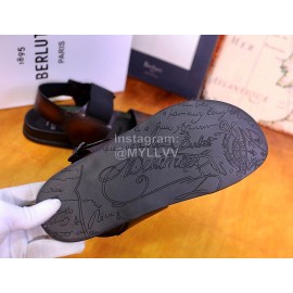 Berluti Egio Scritto Soft Leather Sandals For Men Coffee