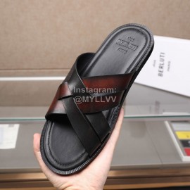 Berluti Egio Scritto Soft Leather Slippers Reddish Brown For Men 