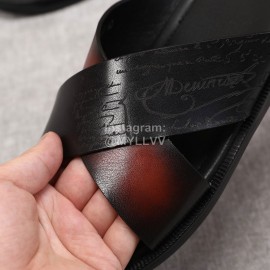 Berluti Egio Scritto Woven Cowhide Slippers Reddish Brown For Men 