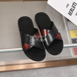 Berluti Egio Scritto Woven Cowhide Slippers Reddish Brown For Men 