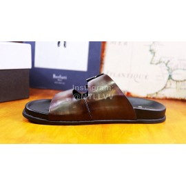 Berluti Egio Scritto Fashion Leather Slippers For Men Coffee