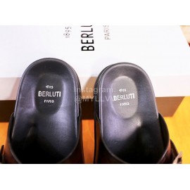 Berluti Egio Scritto Fashion Leather Slippers For Men Brown