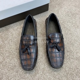Berluti Crocodile Embossed Leather Tassel Shoes For Men Coffee