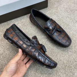 Berluti Crocodile Embossed Leather Tassel Shoes For Men Coffee