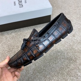 Berluti Crocodile Embossed Leather Tassel Shoes For Men Coffee