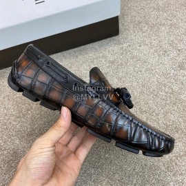 Berluti Crocodile Embossed Leather Tassel Shoes For Men Coffee
