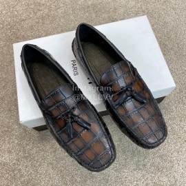 Berluti Crocodile Embossed Leather Tassel Shoes For Men Coffee
