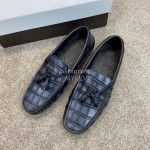 Berluti Crocodile Embossed Leather Tassel Shoes For Men Dark Gray
