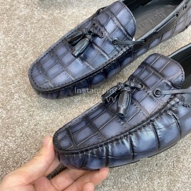 Berluti Crocodile Embossed Leather Tassel Shoes For Men Dark Gray