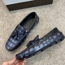 Berluti Crocodile Embossed Leather Tassel Shoes For Men Dark Gray