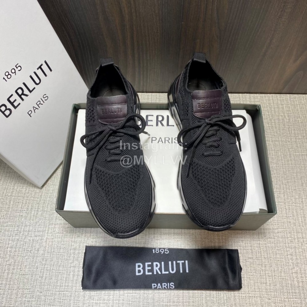 Berluti Shadow Black Knitted Leather Sneakers For Men 