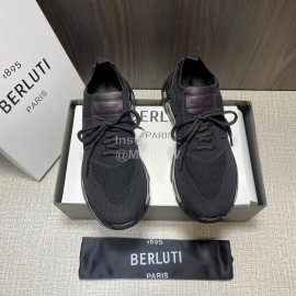 Berluti Shadow Black Knitted Leather Sneakers For Men 