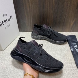 Berluti Shadow Black Knitted Leather Sneakers For Men 