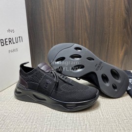 Berluti Shadow Black Knitted Leather Sneakers For Men 