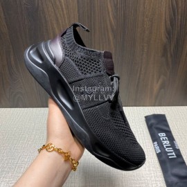 Berluti Shadow Black Knitted Leather Sneakers For Men 