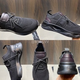Berluti Shadow Black Knitted Leather Sneakers For Men 