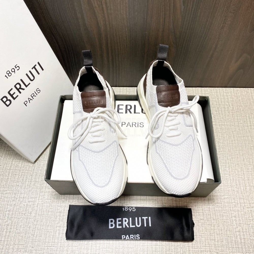 Berluti Shadow Spring Knitted Leather Sneakers For Men White
