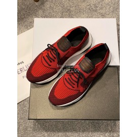 Berluti Shadow Spring Knitted Leather Sneakers For Men Red