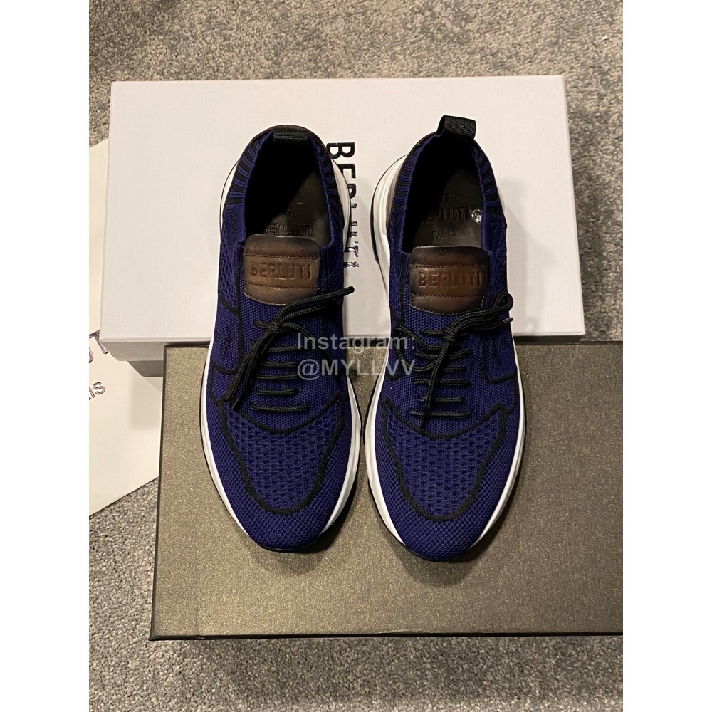 Berluti Shadow Spring Knitted Leather Sneakers For Men Blue
