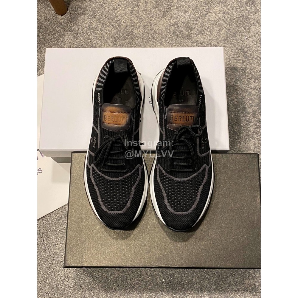 Berluti Shadow Spring Knitted Leather Sneakers For Men Gray