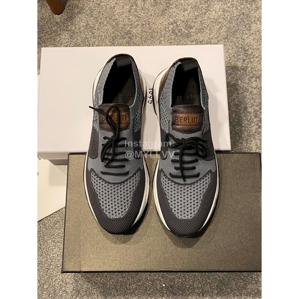 Berluti Shadow Spring Knitted Leather Sneakers Gray For Men 