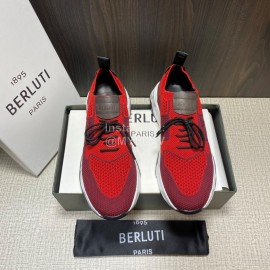 Berluti Shadow Spring Knitted Leather Sneakers Red For Men 
