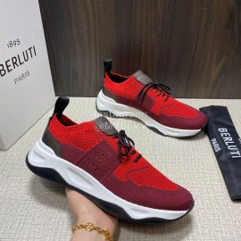 Berluti Shadow Spring Knitted Leather Sneakers Red For Men 