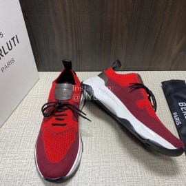 Berluti Shadow Spring Knitted Leather Sneakers Red For Men 