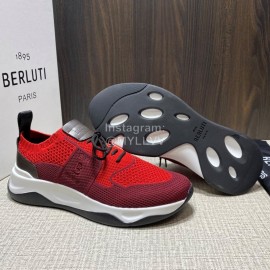 Berluti Shadow Spring Knitted Leather Sneakers Red For Men 